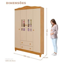 Quarto de Bebê Ariel 4 Portas com Berço Americano Mirelle Off White Bétula com Colchão Gazin –caroli - 11