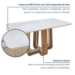 Mesa de Jantar Retangular 160cm Tampo com Vidro Sintonia - 8 Mesa de Jantar Retangular 160cm Tampo com Vidro Sintonia - 8