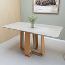 Ver imagem 1 de Mesa de Jantar Retangular 6 Lugares Tampo com Vidro 160cm Sintonia Bege Amêndoa Clean/Off White