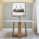 Ver imagem 4 de Mesa de Jantar Retangular 6 Lugares Tampo com Vidro 160cm Sintonia Bege Amêndoa Clean/Off White