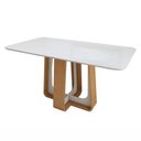 Ver imagem 2 de Mesa de Jantar Retangular 6 Lugares Tampo com Vidro 160cm Sintonia Bege Amêndoa Clean/Off White