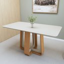 Ver imagem 1 de Mesa de Jantar Retangular 6 Lugares Tampo MDF 160cm Sintonia Bege Amêndoa Clean/Off White