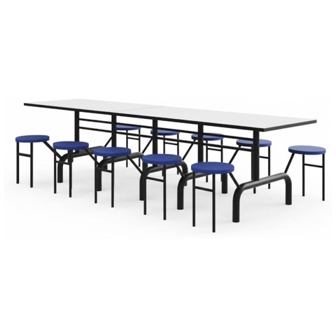 Mesa para Refeitório Escamoteável 10 Lugares Mdp Branco de 25 Mm - Assento Azul - 50901