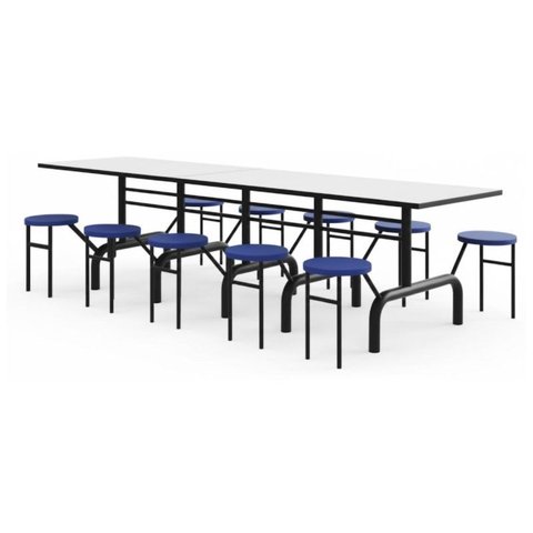 Mesa para Refeitório Escamoteável 10 Lugares MDP Branco de 25 mm - Assento Azul - 50901