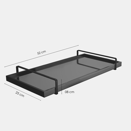 Bandeja Decorativa Espelhada Preta para Servir com Alça Prata - 5