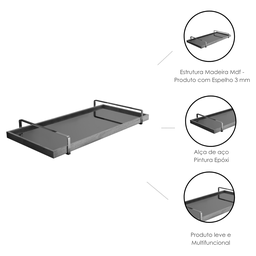 Bandeja Decorativa Espelhada Preta para Servir com Alça Prata - 2