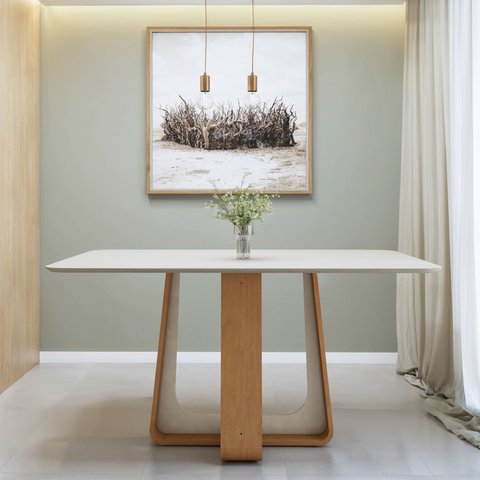 Mesa de Jantar Retangular 6 Lugares Tampo MDF 170cm Sintonia Bege Amêndoa Clean/Off White