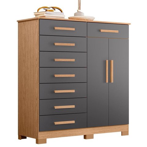 Cômoda Verona 2 Portas e 8 Gavetas Freijó/titanium - Móveis Albatroz