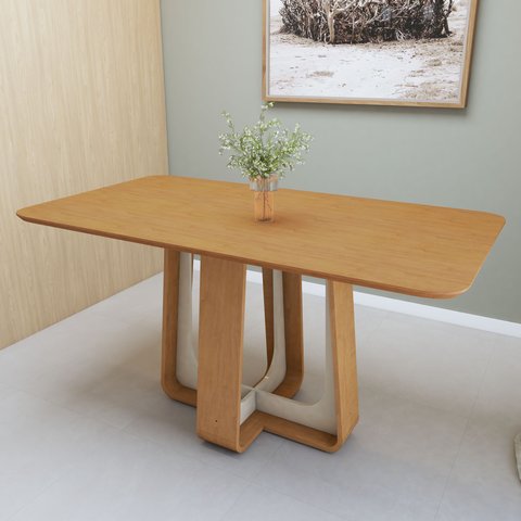 Mesa de Jantar Retangular 6 Lugares Tampo MDF 170cm Sintonia Marrom Amêndoa Clean/Off White