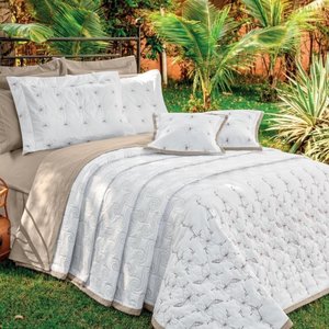 Cobre Leito Queen Istambul Bordado 200 Fios 100% Algodão 5 Peças - Branco