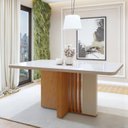Ver imagem 1 de Mesa de Jantar Retangular 6 Lugares Tampo com Vidro 170cm Astrid Bege Amêndoa Clean/Off White