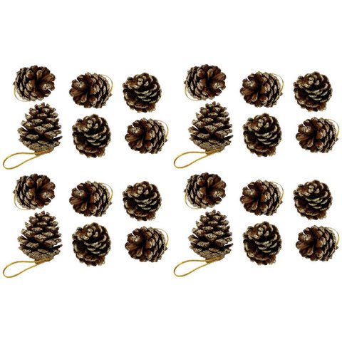 Kit Pinha Natural de Natal Glitter Dourado 4cm 24 Peças - Magizi