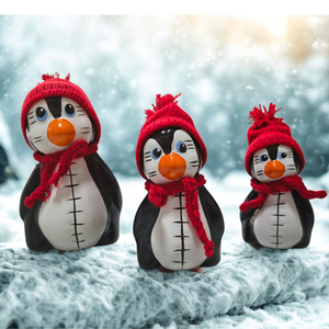 Trio Pinguim da Família Frio: Fofura em Cerâmica para Aquecer Seu Lar