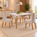 Ver imagem 1 de Conjunto Sala de Jantar Mesa Marialice com 4 Cadeiras Atena Cinamomo-Tampo Vidro/MDF /Off White/Bege