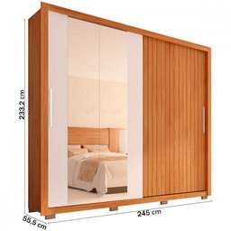 Guarda-roupa Casal Moviment 2 Portas 4 Gavetas com Espelho Freijó/off White - Caemmun - 4