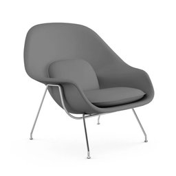 Poltrona Womb Chair com Puff Cromada Sintético Cinza - 2