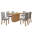 Ver imagem 2 de Conjunto Sala de Jantar 6 Lugares Retangular Tampo MDF no Glass Mesa Luar com Cadeiras Apogeu Marrom Amêndoa Clean/Off White/Cinza