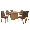 Ver imagem 2 de Conjunto Sala de Jantar 6 Lugares Retangular Tampo MDF no Glass Mesa Luar com Cadeiras Apogeu Marrom Amêndoa Clean/Off White/Avelâ