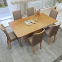 Ver imagem 7 de Conjunto Sala de Jantar 6 Lugares Retangular Tampo MDF no Glass Mesa Luar com Cadeiras Apogeu Marrom Amêndoa Clean/Off White/Bege