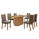 Ver imagem 2 de Conjunto Sala de Jantar 6 Lugares Retangular Tampo MDF no Glass Mesa Luar com Cadeiras Apogeu Marrom Amêndoa Clean/Off White/Bege