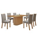 Ver imagem 2 de Conjunto Sala de Jantar 6 Lugares Retangular Tampo MDF no Glass Mesa Luar com Cadeiras Apogeu Marrom Amêndoa Clean/Off White/Creme