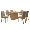 Ver imagem 2 de Conjunto Sala de Jantar 6 Lugares Retangular Tampo MDF no Glass Mesa Luar com Cadeiras Apogeu Marrom Amêndoa Clean/Off White/Bege