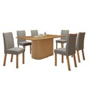 Ver imagem 2 de Conjunto Sala de Jantar 6 Lugares Retangular Tampo MDF no Glass Mesa Luar com Cadeiras Apogeu Marrom Amêndoa Clean/Off White/Capuccino