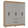 Cômoda 868 4 Gavetas e 1 Porta com Guarda Roupa Casal Tóquio 6 Portas Damasco Off White - Poquema - 5