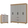 Cômoda 868 4 Gavetas e 1 Porta com Guarda Roupa Casal Tóquio 6 Portas Damasco Off White - Poquema - 1
