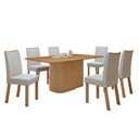 Ver imagem 2 de Conjunto Sala de Jantar 6 Lugares Retangular Tampo MDF no Glass Mesa Luar com Cadeiras Apogeu Marrom Amêndoa Clean/Off White/Bege