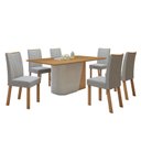 Ver imagem 2 de Conjunto Sala de Jantar 6 Lugares Retangular Tampo MDF no Glass Mesa Luar com Cadeiras Apogeu Marrom Off White/Amêndoa Clean/Cinza