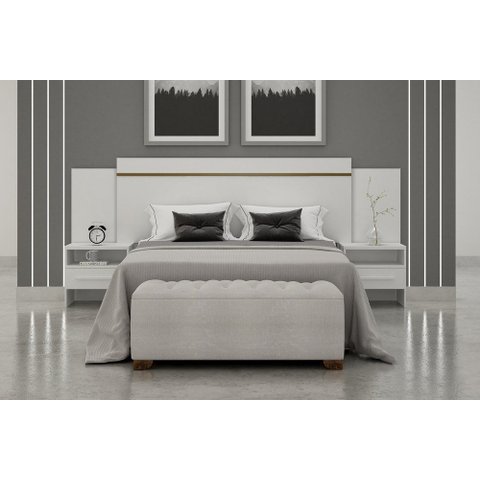 Cabeceira Cama Box Casal Royal com 2 Mesa de Cabeceira Novo Horizonte Neve