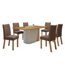 Ver imagem 2 de Conjunto Sala de Jantar 6 Lugares Retangular Tampo MDF no Glass Mesa Luar com Cadeiras Apogeu Marrom Off White/Amêndoa Clean/Avelâ