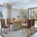Ver imagem 1 de Conjunto Sala de Jantar 6 Lugares Retangular Tampo MDF no Glass Mesa Luar com Cadeiras Apogeu Marrom Off White/Amêndoa Clean/Avelâ
