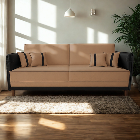 Sofá Modular 3 Lugares Filipi 2,12m Corino Terracota - Corino Preto