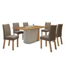 Ver imagem 2 de Conjunto Sala de Jantar 6 Lugares Retangular Tampo MDF no Glass Mesa Luar com Cadeiras Apogeu Marrom Off White/Amêndoa Clean/Bege