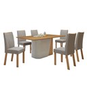 Ver imagem 2 de Conjunto Sala de Jantar 6 Lugares Retangular Tampo MDF no Glass Mesa Luar com Cadeiras Apogeu Marrom Off White/Amêndoa Clean/Creme