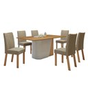 Ver imagem 2 de Conjunto Sala de Jantar 6 Lugares Retangular Tampo MDF no Glass Mesa Luar com Cadeiras Apogeu Marrom Off White/Amêndoa Clean/Bege