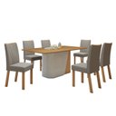 Ver imagem 2 de Conjunto Sala de Jantar 6 Lugares Retangular Tampo MDF no Glass Mesa Luar com Cadeiras Apogeu Marrom Off White/Amêndoa Clean/Capuccino