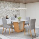 Ver imagem 1 de Conjunto Sala de Jantar 4 Lugares Retangular Tampo Vidro/MDF Mesa Apogeu com Cadeiras Luar Marrom Off White/Amêndoa Clean/Linho Cinza