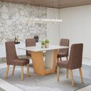 Ver imagem 1 de Conjunto Sala de Jantar 4 Lugares Retangular Tampo Vidro/MDF Mesa Apogeu com Cadeiras Luar Marrom Off White/Amêndoa Clean/Couro Avelâ