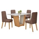 Ver imagem 2 de Conjunto Sala de Jantar 4 Lugares Retangular Tampo Vidro/MDF Mesa Apogeu com Cadeiras Luar Marrom Off White/Amêndoa Clean/Couro Avelâ