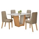 Ver imagem 2 de Conjunto Sala de Jantar 4 Lugares Retangular Tampo Vidro/MDF Mesa Apogeu com Cadeiras Luar Marrom Off White/Amêndoa Clean/Linho Rinzai Bege