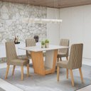 Ver imagem 1 de Conjunto Sala de Jantar 4 Lugares Retangular Tampo Vidro/MDF Mesa Apogeu com Cadeiras Luar Marrom Off White/Amêndoa Clean/Linho Rinzai Bege