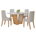 Ver imagem 2 de Conjunto Sala de Jantar 4 Lugares Retangular Tampo Vidro/MDF Mesa Apogeu com Cadeiras Luar Marrom Off White/Amêndoa Clean/Bouclé Bege