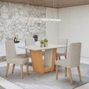 Ver imagem 1 de Conjunto Sala de Jantar 4 Lugares Retangular Tampo Vidro/MDF Mesa Apogeu com Cadeiras Luar Marrom Off White/Amêndoa Clean/Bouclé Bege