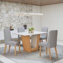 Ver imagem 1 de Conjunto Sala de Jantar 4 Lugares Retangular Tampo MDF Mesa Apogeu com Cadeiras Luar Marrom Amêndoa Clean/Off White/Linho Cinza