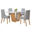 Ver imagem 2 de Conjunto Sala de Jantar 4 Lugares Retangular Tampo MDF Mesa Apogeu com Cadeiras Luar Marrom Amêndoa Clean/Off White/Linho Cinza