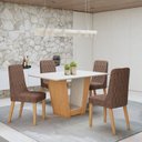 Ver imagem 1 de Conjunto Sala de Jantar 4 Lugares Retangular Tampo MDF Mesa Apogeu com Cadeiras Luar Marrom Amêndoa Clean/Off White/Couro Avelâ