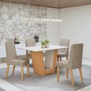 Ver imagem 1 de Conjunto Sala de Jantar 4 Lugares Retangular Tampo MDF Mesa Apogeu com Cadeiras Luar Marrom Amêndoa Clean/Off White/Naturale Creme